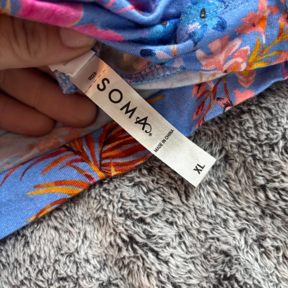 Soma Women Dress Sz XL Blue Floral Flutter Sleeve Boho Bloomcore Comfort 18182x - Picture 7 of 9